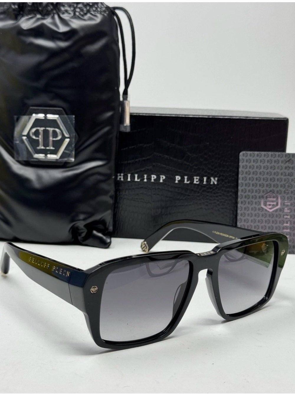 NEW Philipp Plein SPP81 Hexagon Menās Black Sunglasses 55/17/145 AUTHENTIC $560